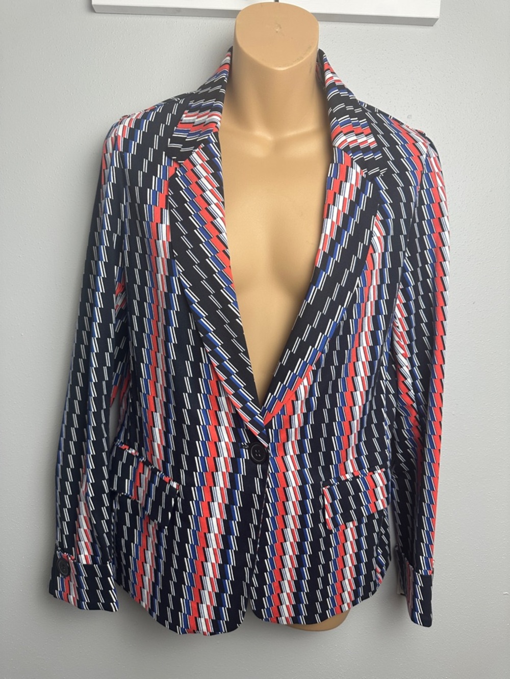 Molly Bracken Maximalist, Geometric Striped Single Button Front Blazer